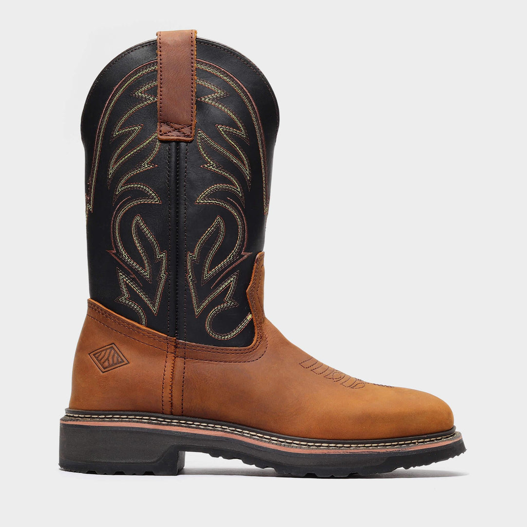 RANCHER GRIT 12" SQUARE TOE WELLINGTON - RANCHER GRIT 12" SQUARE TOE WELLINGTON - 6 / Black/Crazy Brown - Bonanza Boots