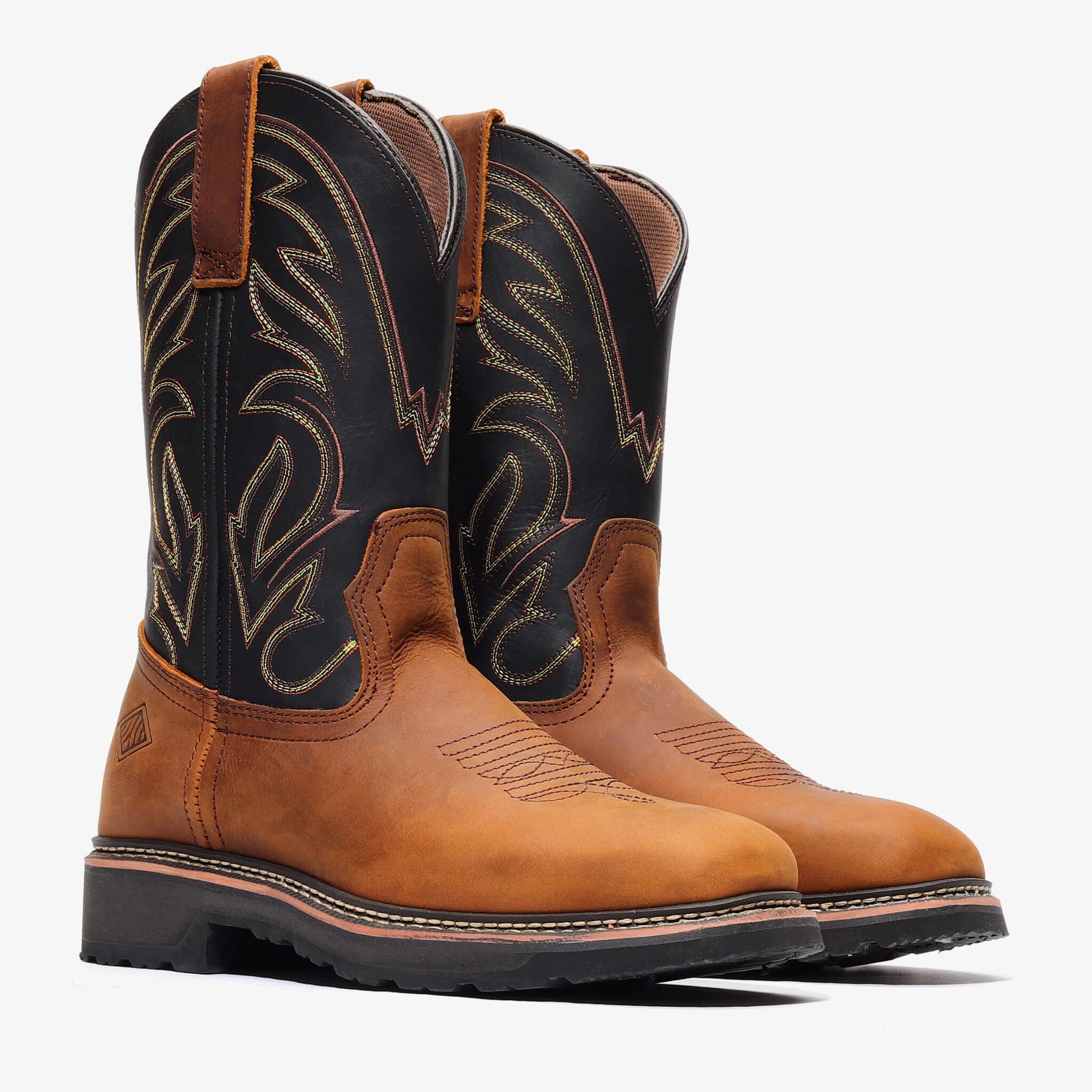 RANCHER GRIT 12" SQUARE TOE WELLINGTON - RANCHER GRIT 12" SQUARE TOE WELLINGTON - 6 / Black/Crazy Brown - Bonanza Boots