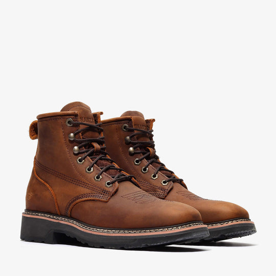 RANCHER GRIT 6" SQUARE TOE LACER - RANCHER GRIT 6" SQUARE TOE LACER - 6 / Crazy Brown - Bonanza Boots