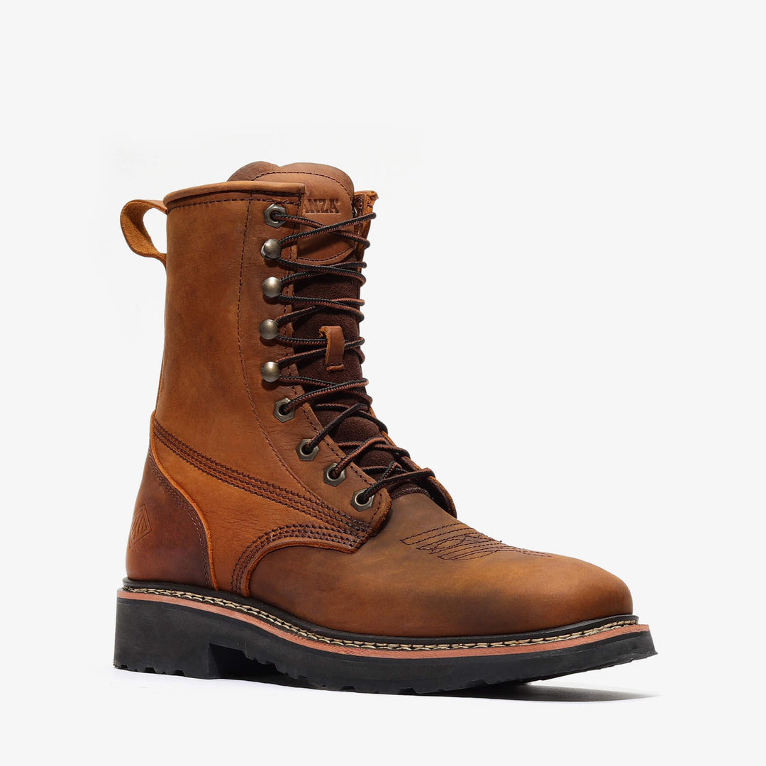 RANCHER GRIT 8" SQUARE TOE LACER - RANCHER GRIT 8" SQUARE TOE LACER - 6 / Crazy Brown - Bonanza Boots